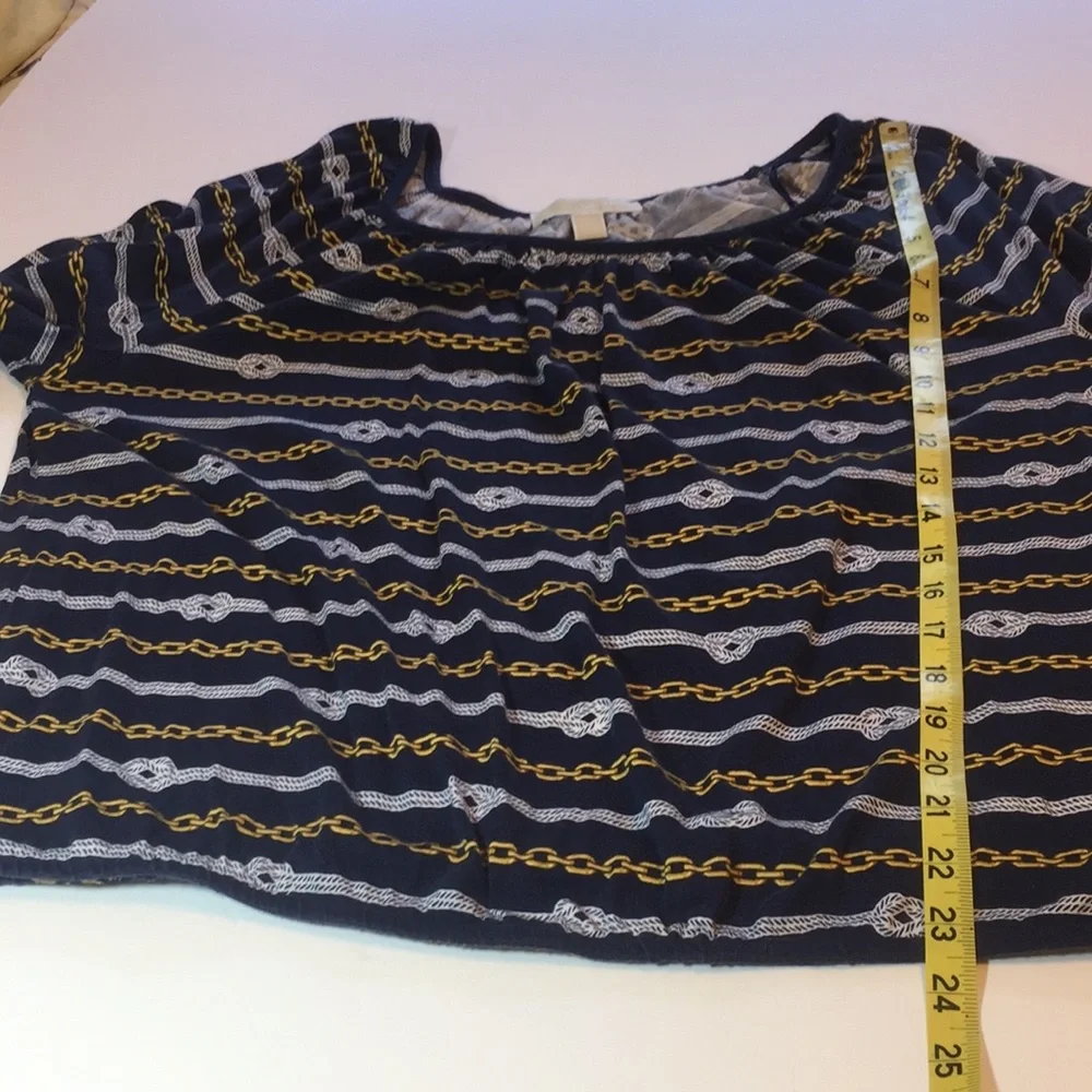 Michael Kors Navy Nautical Peasant Top Size Large